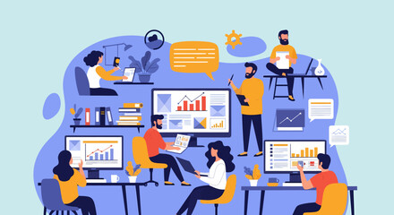 Professional Team Analyzing Data Charts and Graphs in Office