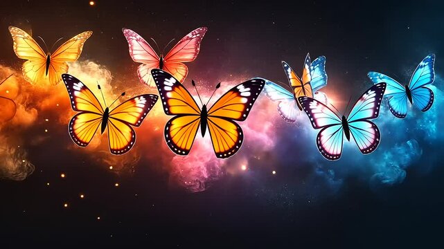 Colorful Butterfly Migration with Nebula Background - Nature and Fantasy Art