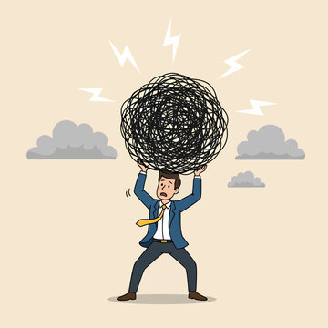Businessman Under Stress Holding a Tangled Mess of Problems