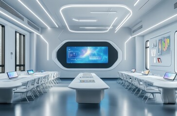 3D render of futuristic classroom using virtual reality