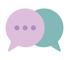 Two overlapping speech bubbles in pastel colors, one with three dots indicating a message