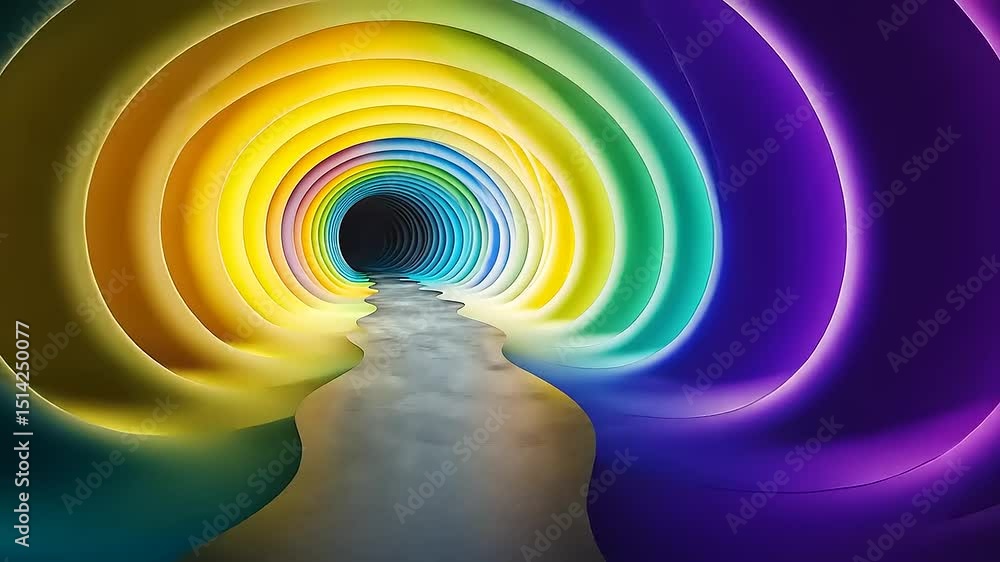 Poster colorful tunnel abstract animation with rainbow spectrum and light trails effect