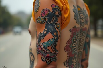Young Woman with Tattoos Expressing Identity and Strength
