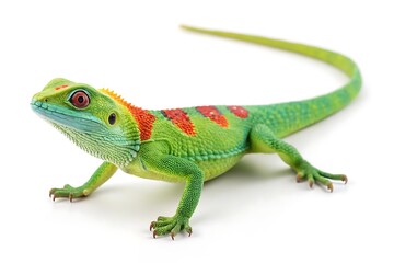 Obraz premium Vibrant green lizard with red and orange markings