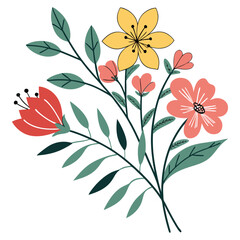 Pretty floral bouquet illustration with yellow and coral flowers