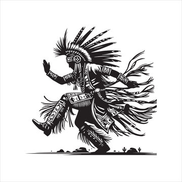 Apache Culture in Black and White &ndash; Traditional and Daily Life Scenes Vector Set