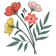 Simple floral bouquet illustration with yellow red and pink flowers