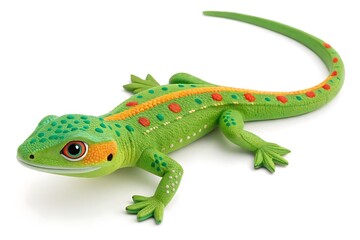 Fototapeta premium Green gecko lizard toy isolated on white background