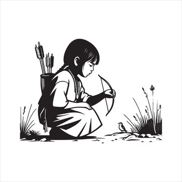 Apache Culture in Black and White &ndash; Traditional and Daily Life Scenes Vector Set