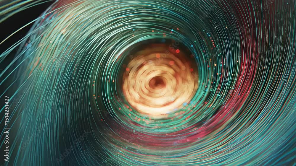 Poster intricate spiraling patterns emerging from tightly wound submicron fiber laser, revealing glowing co