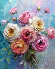 A vibrant bouquet of colorful roses in artistic expression.