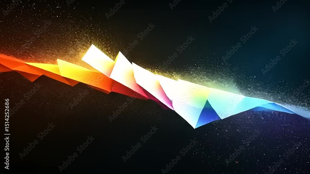 Poster dynamic rainbow polygon sequence with particle effects - geometric abstraction sequence