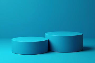 Two blue cylindrical platforms on blue background