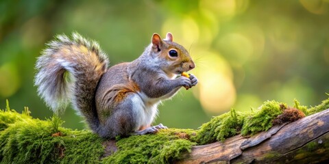 Grey squirrel eating nuts on a mossy tree branch, flora, nature,  flora, nature, wildlife photography, fauna
