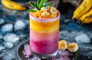 Close-up rustic shot of Banana Farmer cocktail served in tall glass,