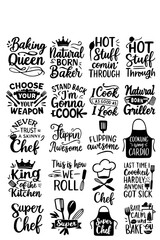 Funny Chef and Cooking Quote Bundle – Black and White Typography for Kitchen Wall Art, Stickers, and Printables