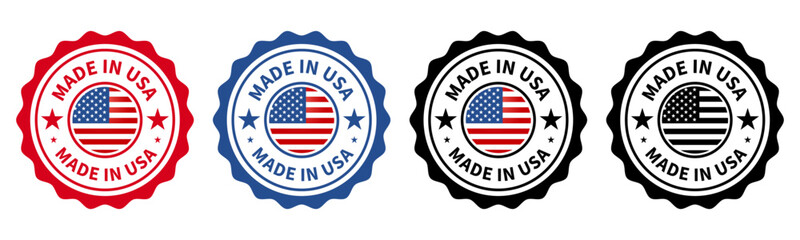 Made in USA Stamp Badges in Red Blue Black and Monochrome