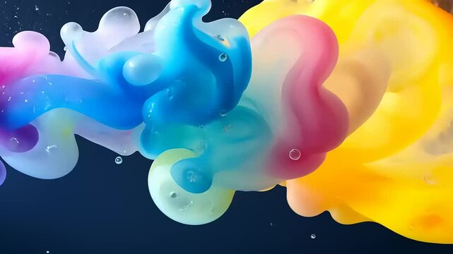 Fluid Art: Mesmerizing Rainbow Ink Cloud Forming Abstract Shapes in Water, High Resolution