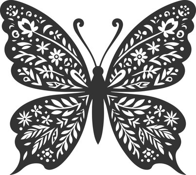 Floral style butterfly graphic drawing silhouette animal vector
