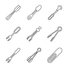 Tongs Icon Set for Cooking. Various Types of Kitchen Tongs Vector Illustration
