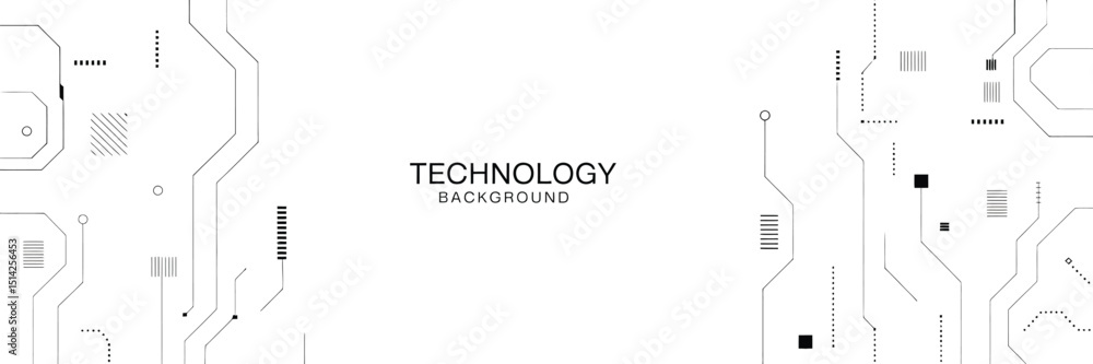 Poster abstract technology background with circuit board elements on a white canvas for digital design use