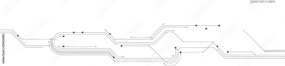 Poster abstract circuit board design with connecting lines and dots on a light gray background illustration