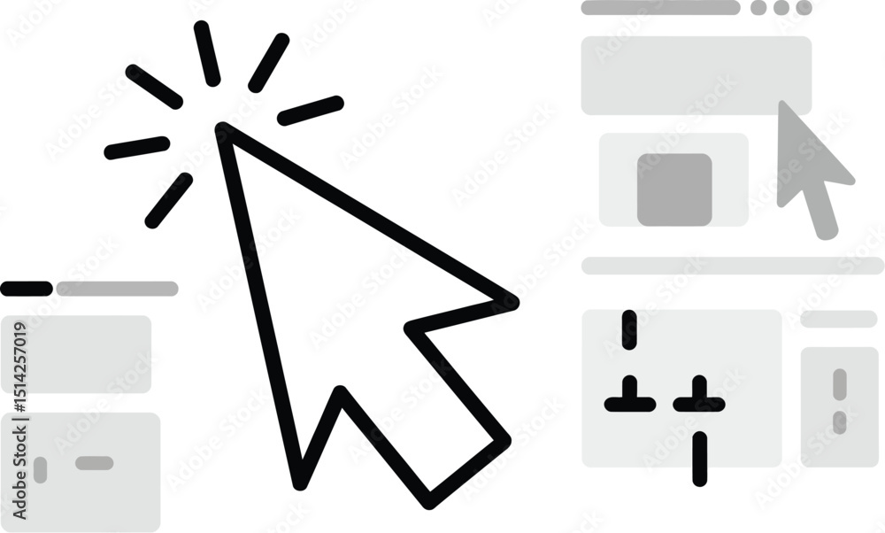 Aufkleber a cursor clicking on a user interface with various elements in a monochrome color scheme design styl