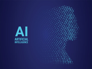 AI web tech binary code concept wallpaper with glowing human head