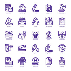 School Essential Icon pack for your website, mobile, presentation, and logo design. School Essential Icon line basic color design. Vector graphics illustration and editable stroke.