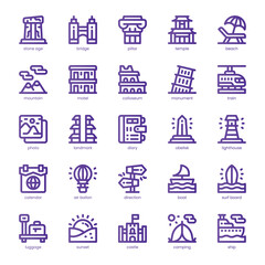 Tourist Attraction Icon pack for your website, mobile, presentation, and logo design. Tourist Attraction Icon line basic color design. Vector graphics illustration and editable stroke.