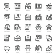 Travel Agency Icon pack for your website, mobile, presentation, and logo design. Travel Agency Icon outline design. Vector graphics illustration and editable stroke.