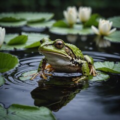Obraz premium Frog Leaping from a Lily Pad