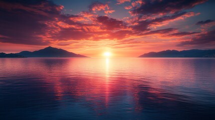 Vibrant Sunset over Calm Sea.