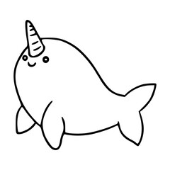 cute cartoon narwhal drawing for kids