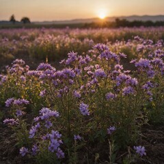Naklejka premium Close-up of purple flowers growing on field during sunset 