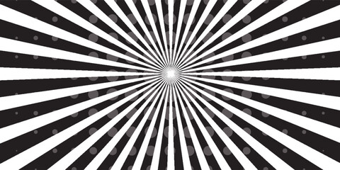 Dynamic black and white striped radial burst with symmetrical design, creating an optical illusion. A visually appealing abstract background perfect for designs