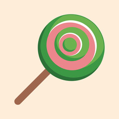 Green and Pink Spiral Lollipop in Cartoon Style