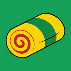 Green Sour Belt Candy Rolled Up in Cartoon Style