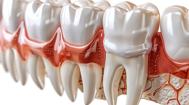 High detail rendering of a molar tooth with visible enamel dentin and pulp layers isolated on a white background