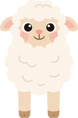 Cute Cartoon Sheep with Fluffy Wool Standing