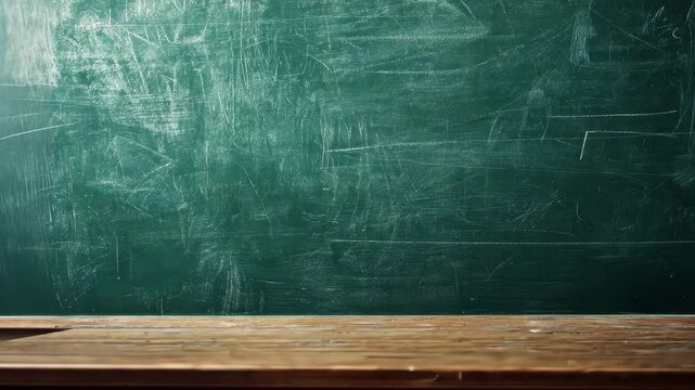 Back to school blackboard with wooden desk ready for lessons and creativity in a classroom setting, Back to school blackboard, Video intro for template design concept - Powered by Adobe