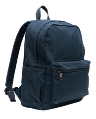 Blue canvas backpack with straps and zipper pocket