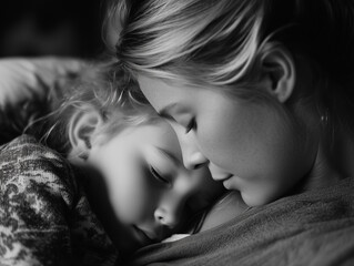 mother and child family lifestyle candid portrait daughter girl mom home