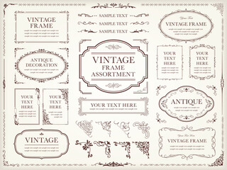 vintage frame set 2_sepia／セピアのビンテージフレームとあしらい飾りのセット