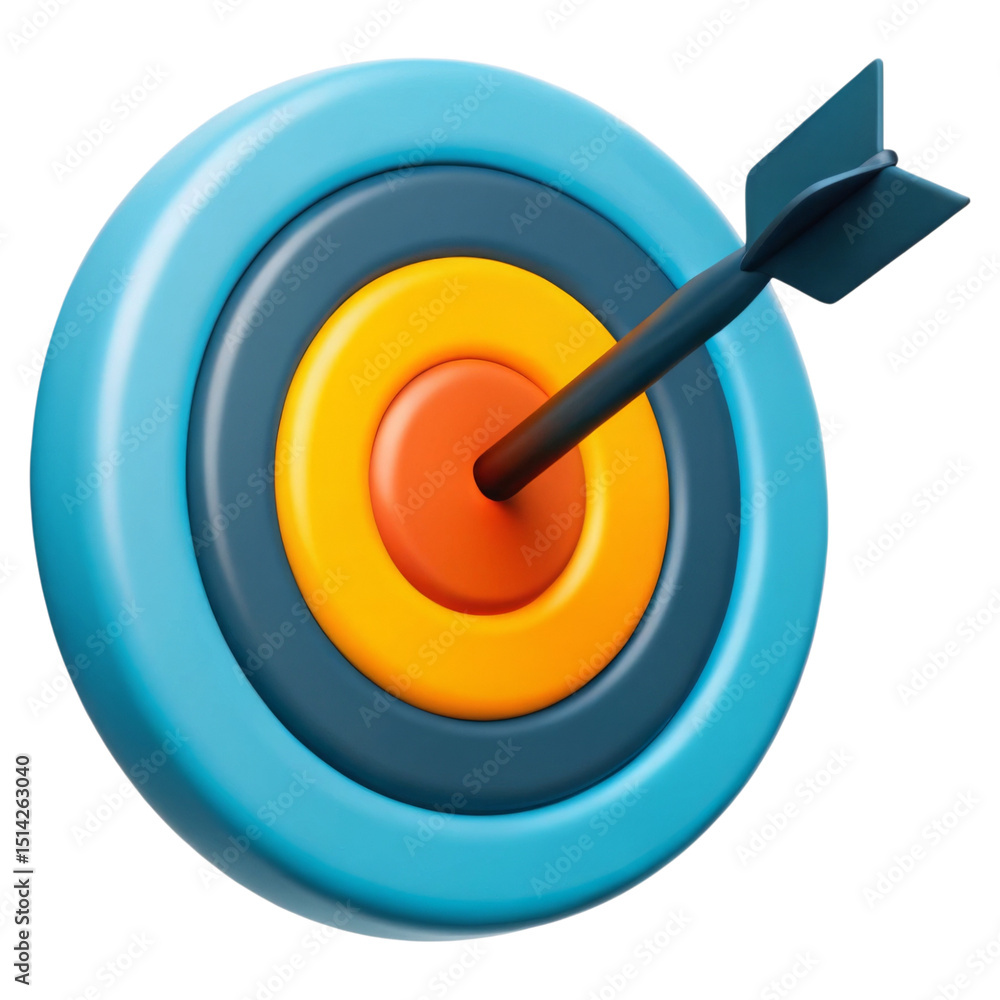Poster keyword, seo and analytics concept. colorful bullseye target with an arrow embedded in the center.