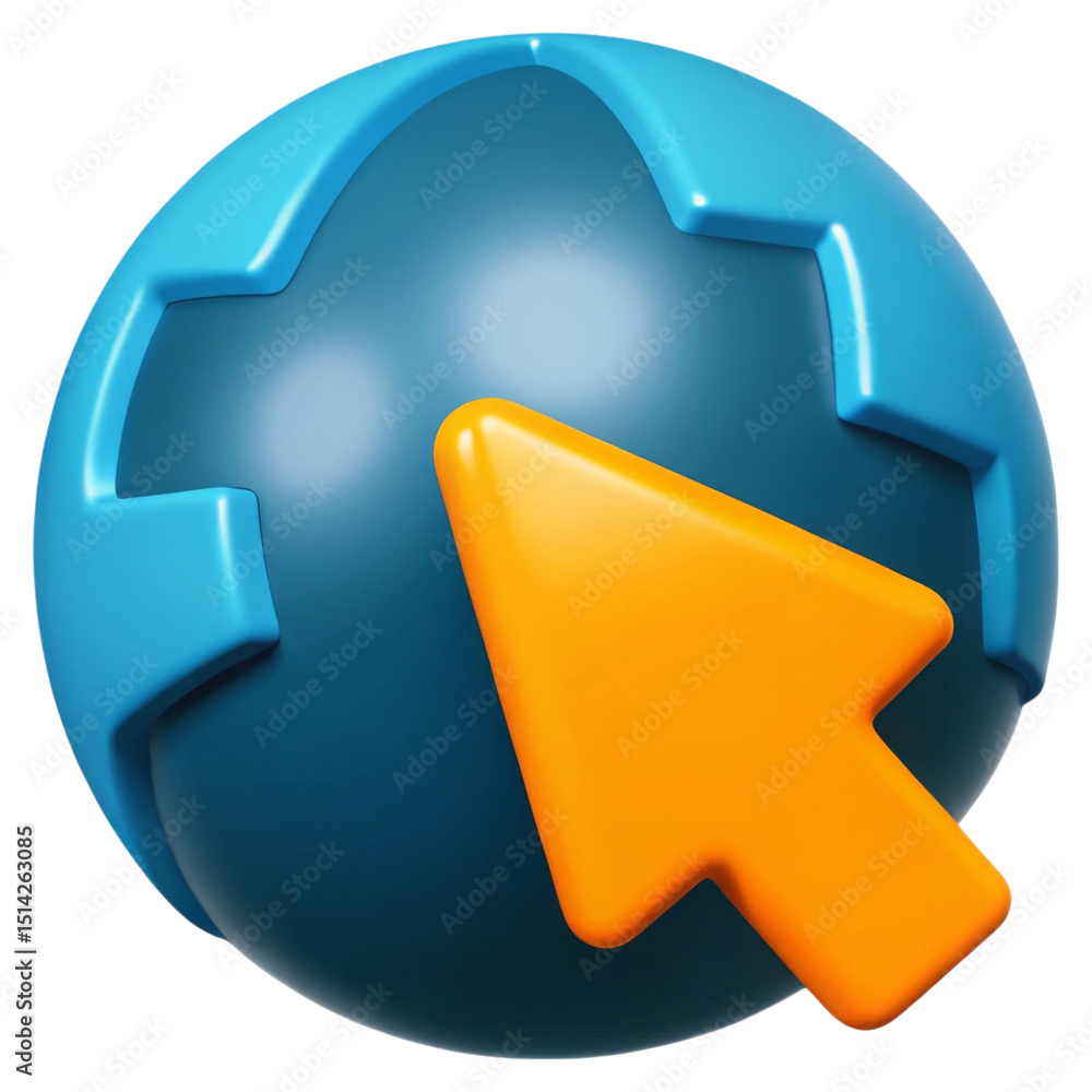 Poster keyword, seo and analytics concept. 3d globe with an arrow cursor symbol.