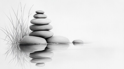 Gray stones balanced on water, tranquil scene