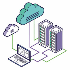 Cloud computing network laptop servers data center professional design element