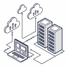 Cloud computing data servers laptop network isometric illustration