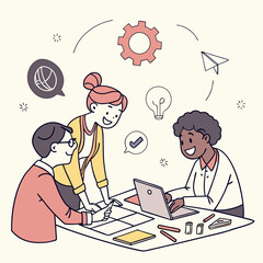 Collaborative teamwork diverse team working together on project laptop